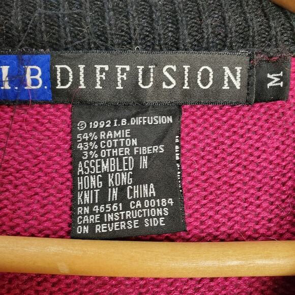 Vintage Colorful Sweater Womens Medium Bright Pink Knit Beaded Glam Rock 90s - Picture 12 of 12